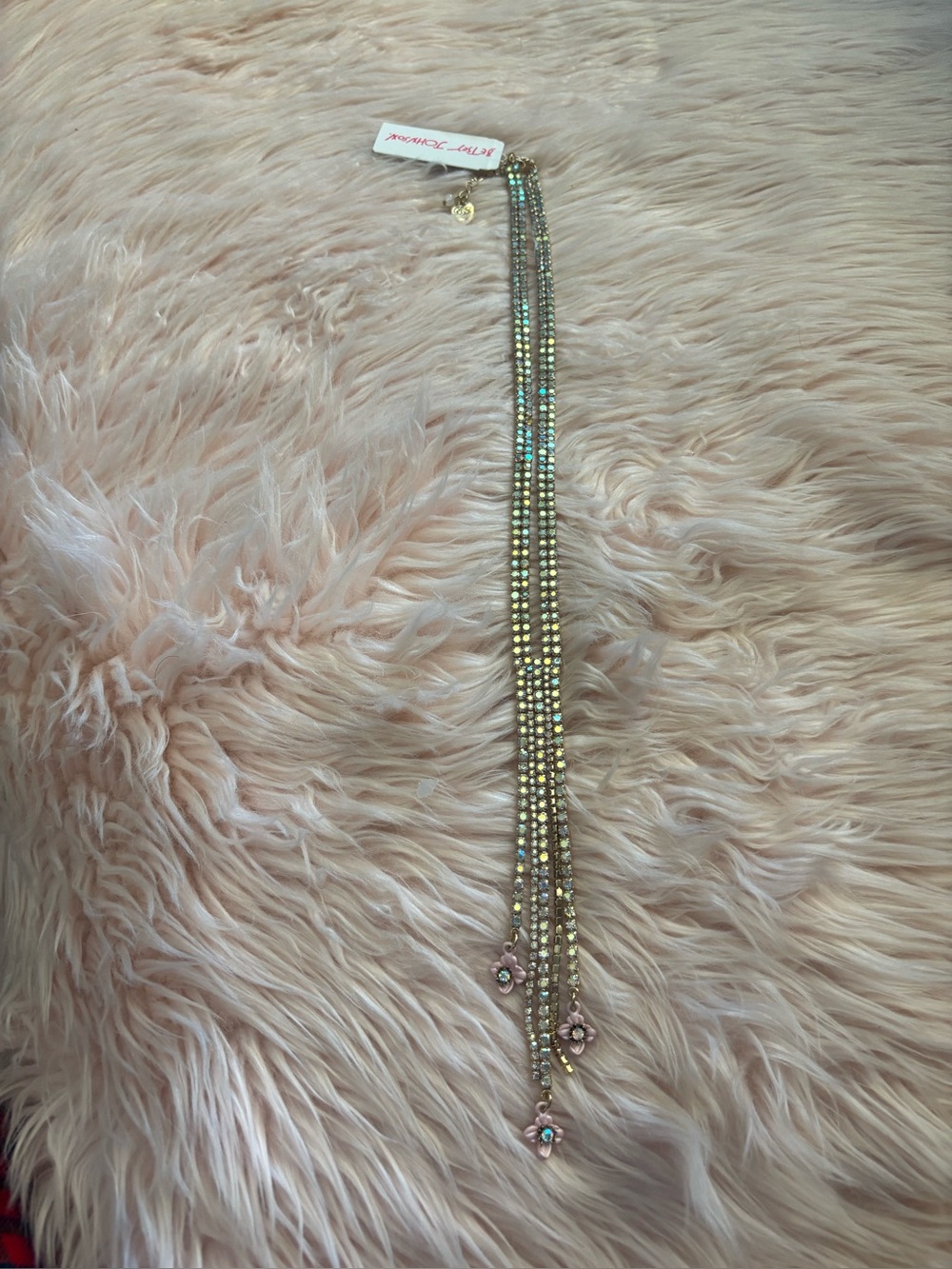 Betsey Johnson Gold-Tone Multistrand Crystal Necklace with Floral Charms